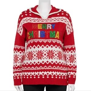 Merry christmas sequined graphic howonderful additionoded ugly sweater sz Small